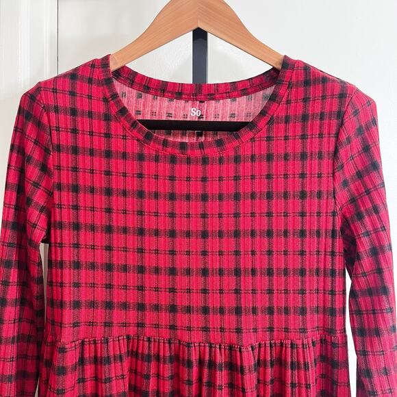 SO Ruffled ALine Dress - Red Black Plaid, Size L - Picture 3 of 6